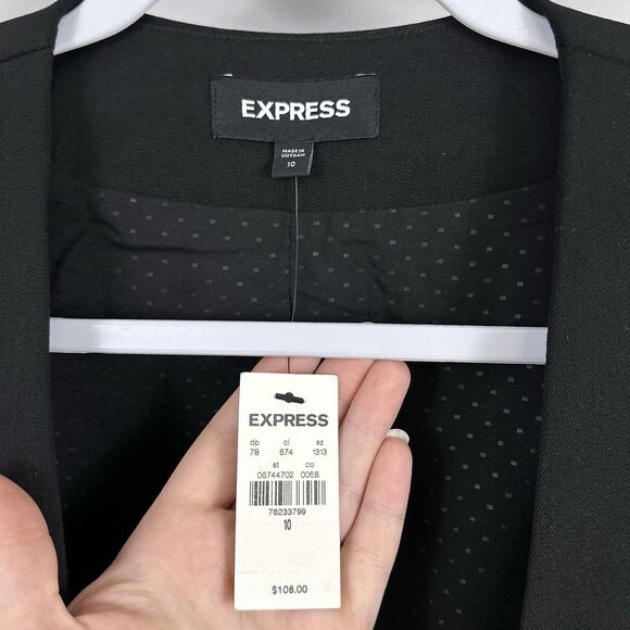 New Express Blazer Women's Size 10 Stretch Black Lined Jacket Open Front Career - Picture 4 of 9